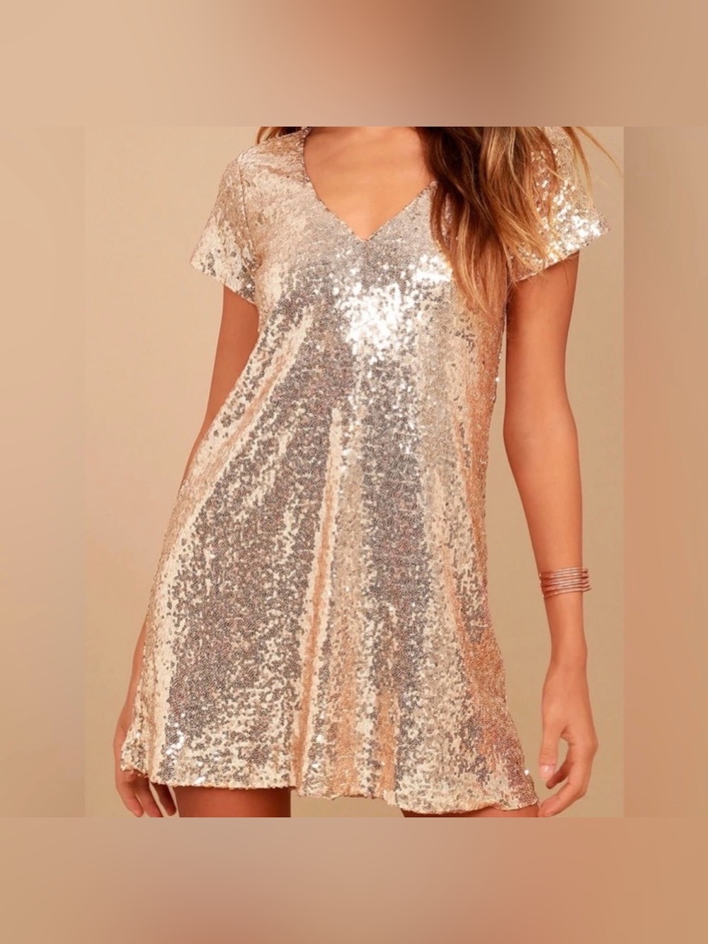 Lulus “Light Up The Night” Champange sequin dress size XS